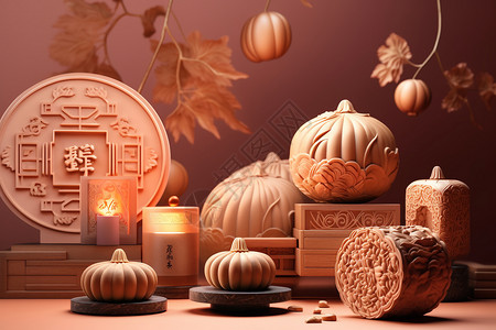 造型多样的中秋节月饼背景图片