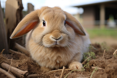 黑兔耳农场中的棕色垂耳兔背景