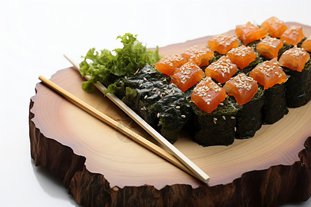 木板上的日式寿司图片
