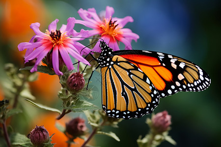 花瓣上美丽的蝴蝶背景图片