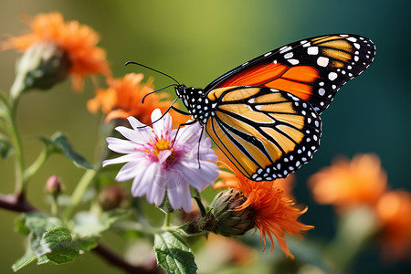 花朵上采蜜的蝴蝶背景图片