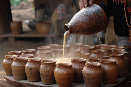 陶罐中的重阳节米酒背景图片