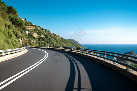 公路护栏沿海靠山的高速公路背景