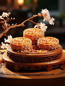 中秋节月饼装饰装饰精致的广式月饼背景