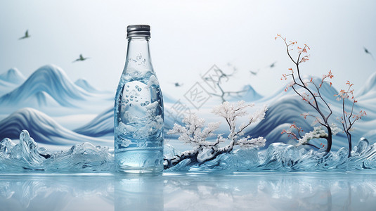 天然纯净瓶装水创意图背景图片