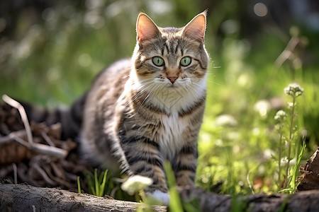 树干上呆萌的小猫图片