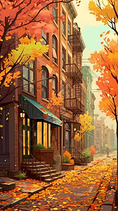 城市秋季美丽的街景背景图片