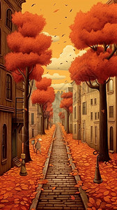秋季宁静的城市街道图片