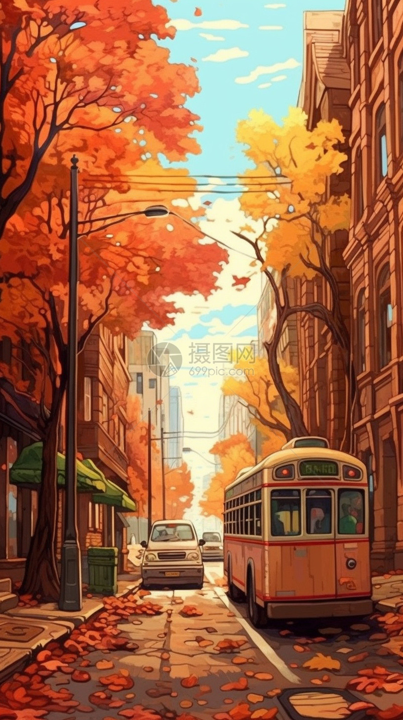 秋季美丽的城市街道图片