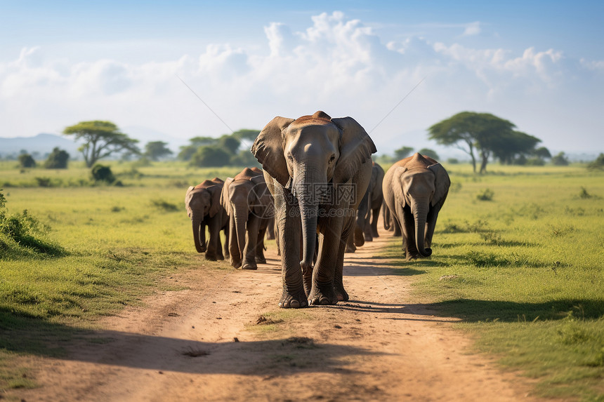 荒野上的大象群图片