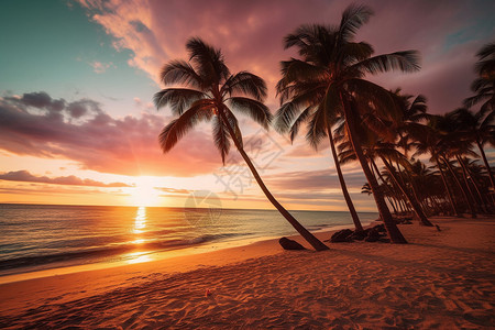 日落时热带度假岛屿景观图片