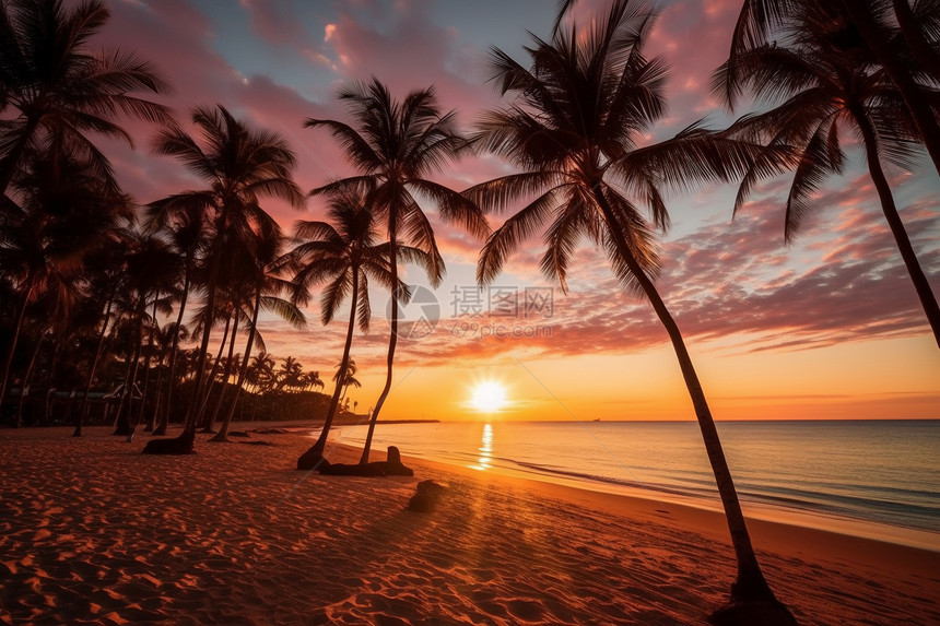 黄昏时热带度假岛屿景观图片