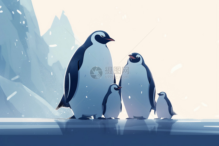 冰雪上的卡通企鹅图片