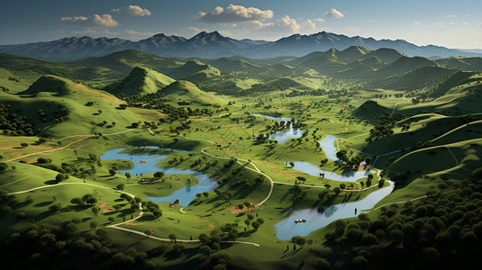 丘陵山谷游戏地图背景图片