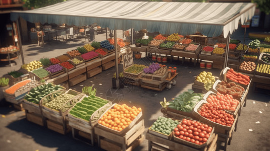 新鲜农产品农贸市场摊位上的农产品插画