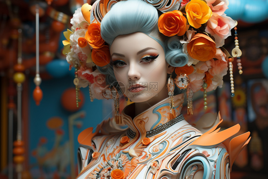 中国风朋克风穿古代服装的欧洲美女图片