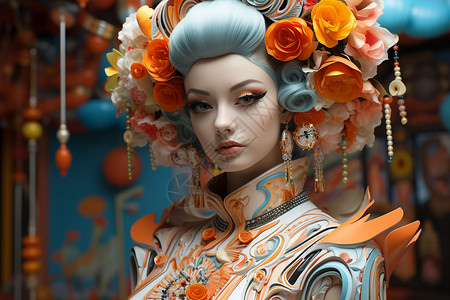 中国风朋克风穿古代服装的欧洲美女图片