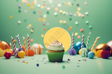 庆祝蛋糕素材绿色的纸杯蛋糕设计图片