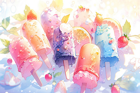 冰淇凌雪糕冰凉爽口的冰棍插画