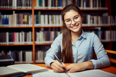 女孩在书房学习背景图片