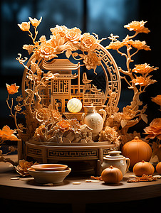 中秋中国传统优雅广式月饼图片