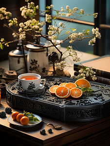 24节气中国名族节日海报中国传统优雅下午茶背景