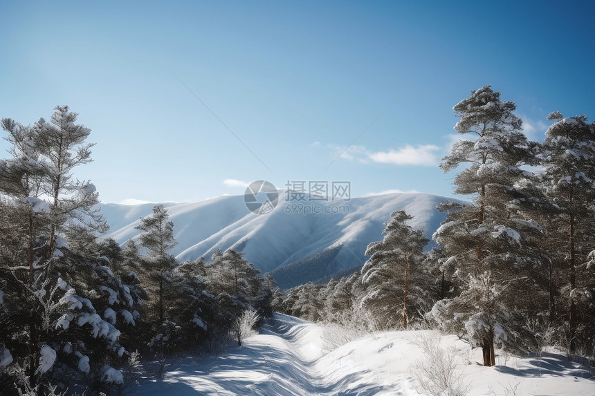 雪山树木美景图片