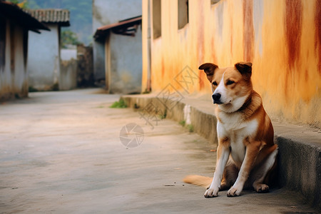 动物坐在街上街上的田园犬背景