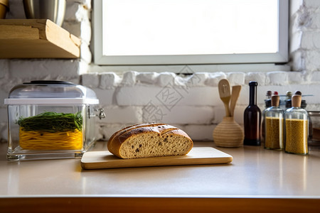 烘焙柜台美味的小麦面包背景