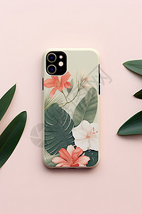 叶子和花图案的手机壳背景图片
