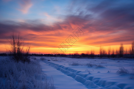 冬季景观的日落图片