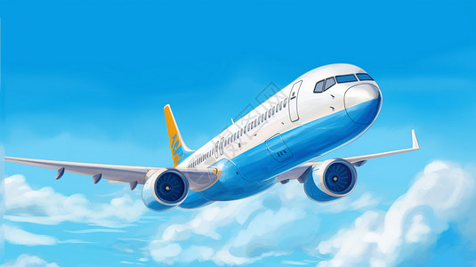 C919飞机飞行蓝天插画