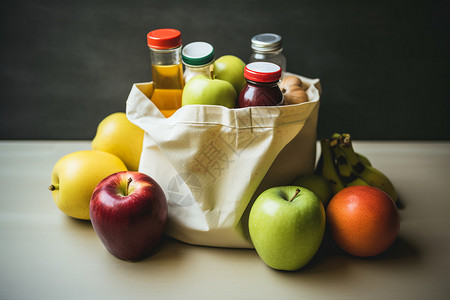 食品手提袋环保购物袋中的食品背景