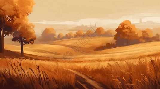 秋天金黄的麦田背景图片