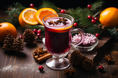 冬季温暖的热红酒饮品背景图片