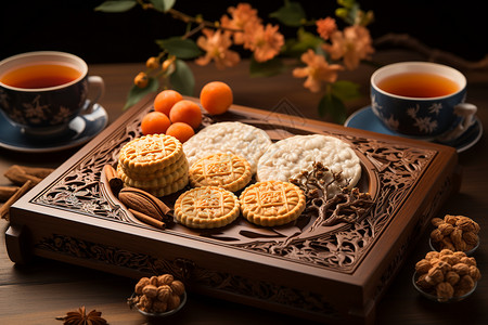月饼包装样机中秋节的美食背景