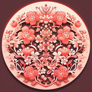 圆形的桃花剪纸工艺背景图片