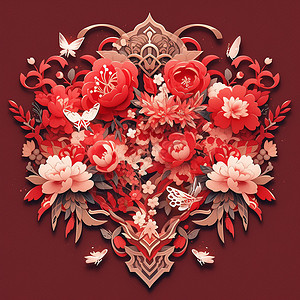 红色花朵的剪纸背景图片