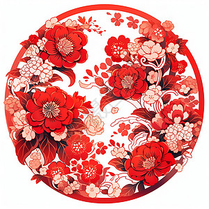 圆形中秋素材圆形的花朵剪纸插画