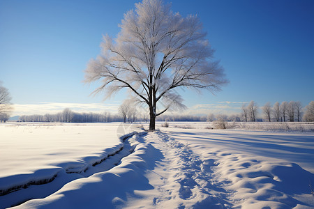 北海道冬季的雪地图片