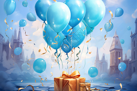 生日气球装饰庆祝生日的礼物绘画插画