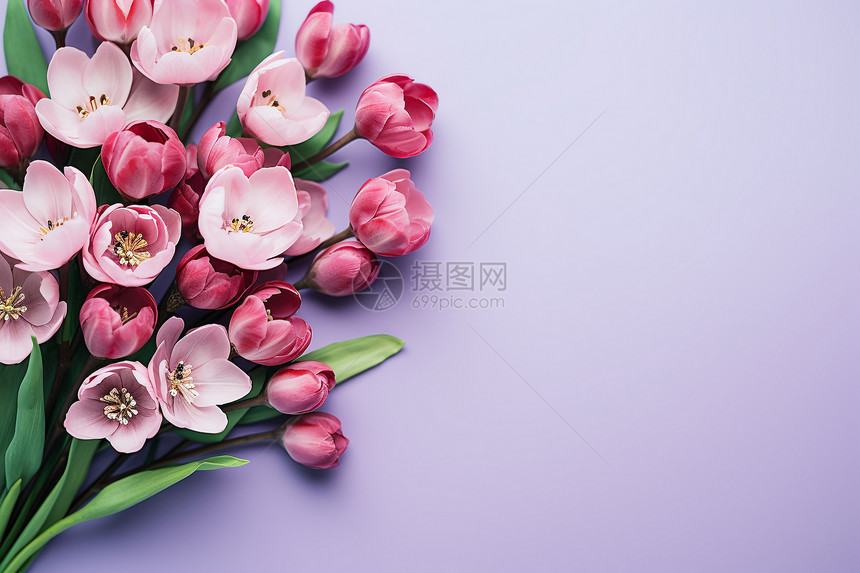 紫色背景下的花束图片