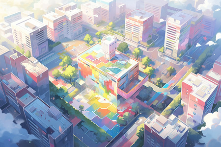 抽象创意未来派积木搭建的城市插画