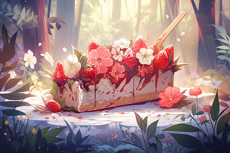 动漫风格美味的冰淇淋蛋糕背景图片