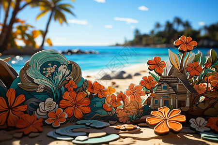 热带风情海滩创意贴纸背景图片
