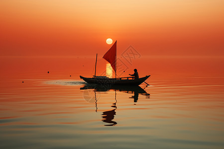 小船驶过日落时的水域高清图片