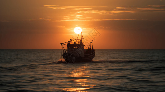 日落时准备返航的渔船图片
