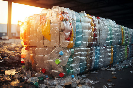 回收材料回收站中的塑料瓶背景