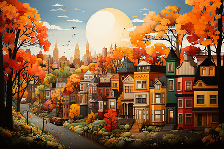 秋季的城市背景图片