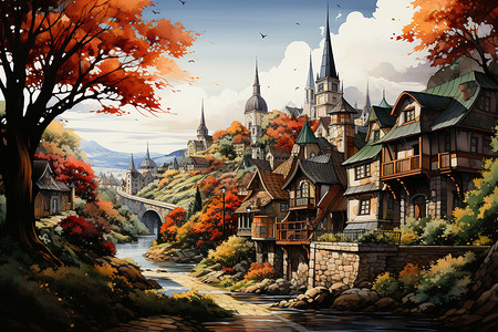 秋天的小镇风景图片